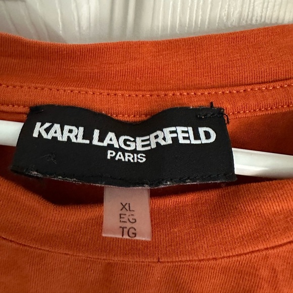 Karl Lagerfeld Orange Studded pocket Roll tab sleeves t-Shirt size XL - Picture 3 of 4